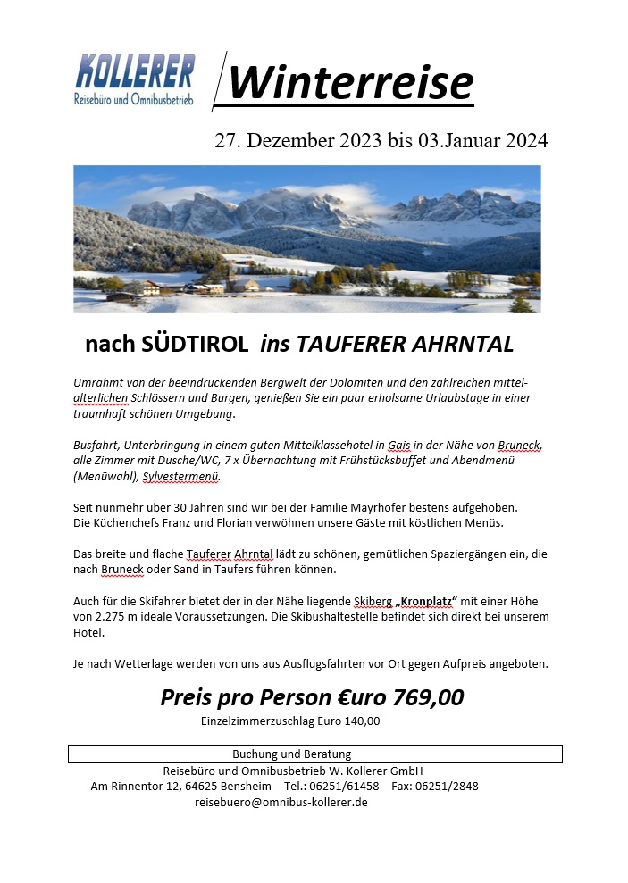 Winterreise Südtirol 2023